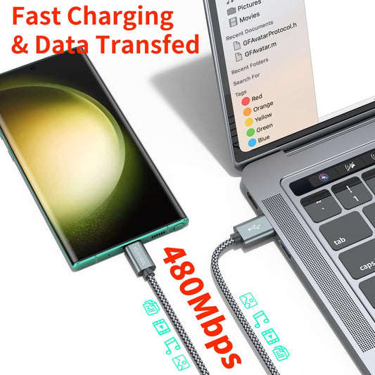 2-Pack 3FT USB-C Charging Cables – Nylon Braided Fast Charging & Sync Cords, Gray