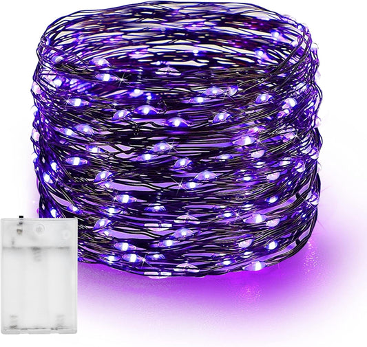 Purple Halloween Fairy String Lights – 20FT 60 LED Battery Operated Copper Wire Lights