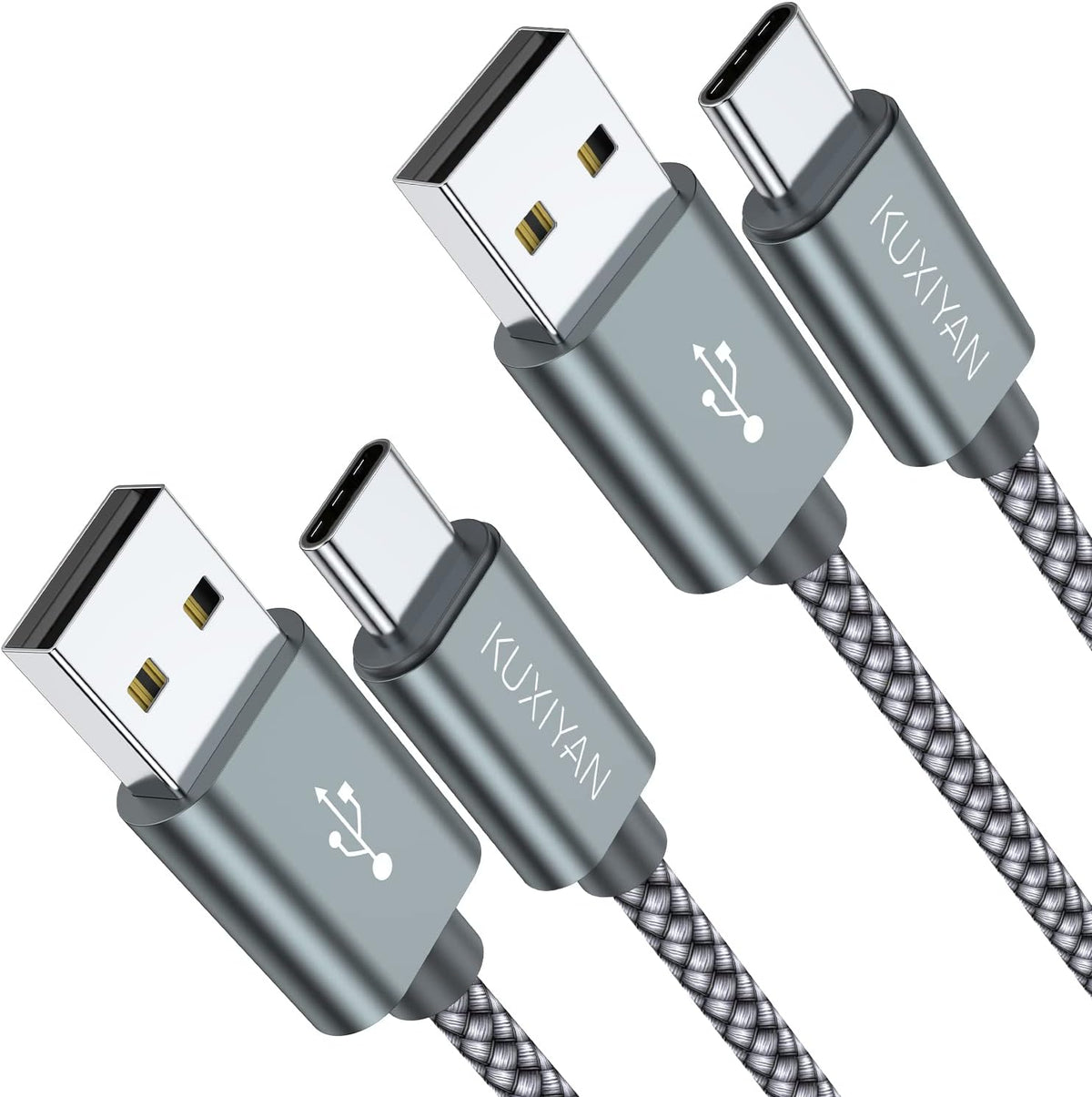 2-Pack 3FT USB-C Charging Cables – Nylon Braided Fast Charging & Sync Cords, Gray