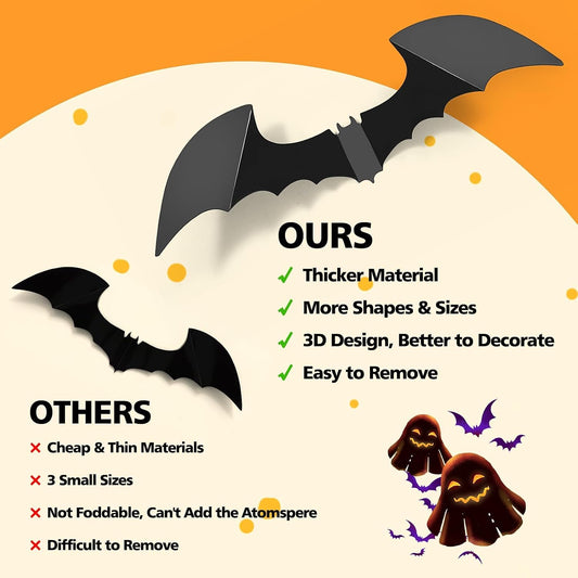 100-Piece Halloween Bat Wall Decorations – Spooky Bat Stickers for Halloween Party & Home Décor