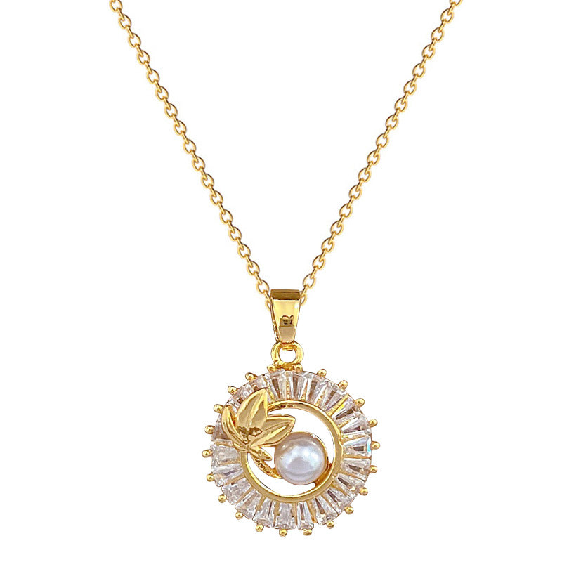 Round Ring Leaves Necklace And Earrings Suite