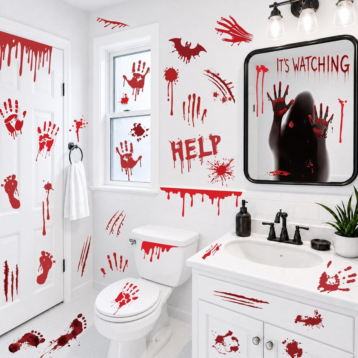 Halloween Bloody Handprint & Footprint Stickers – Horror Wall & Window Decorations