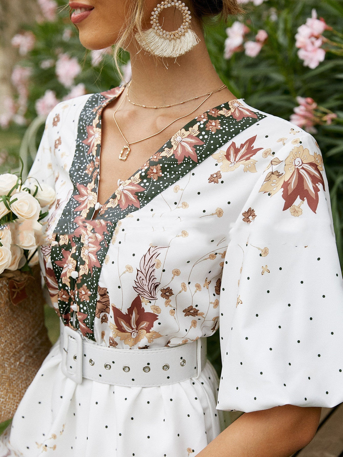 White Ethnic Style Pullover High Waist Skirt