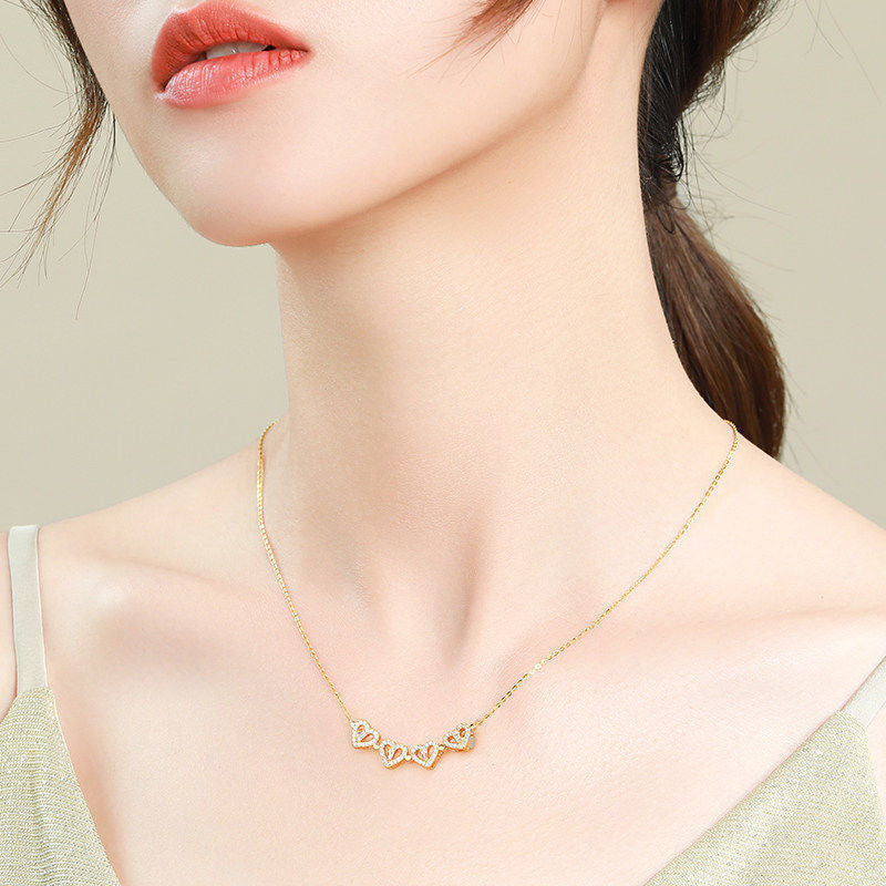 Magnetic Folding Heart Shaped Four Leaf Clover Necklace
