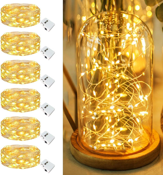 6-Pack Fairy String Lights – 7FT 20 LED Warm White Battery Operated Twinkle Lights