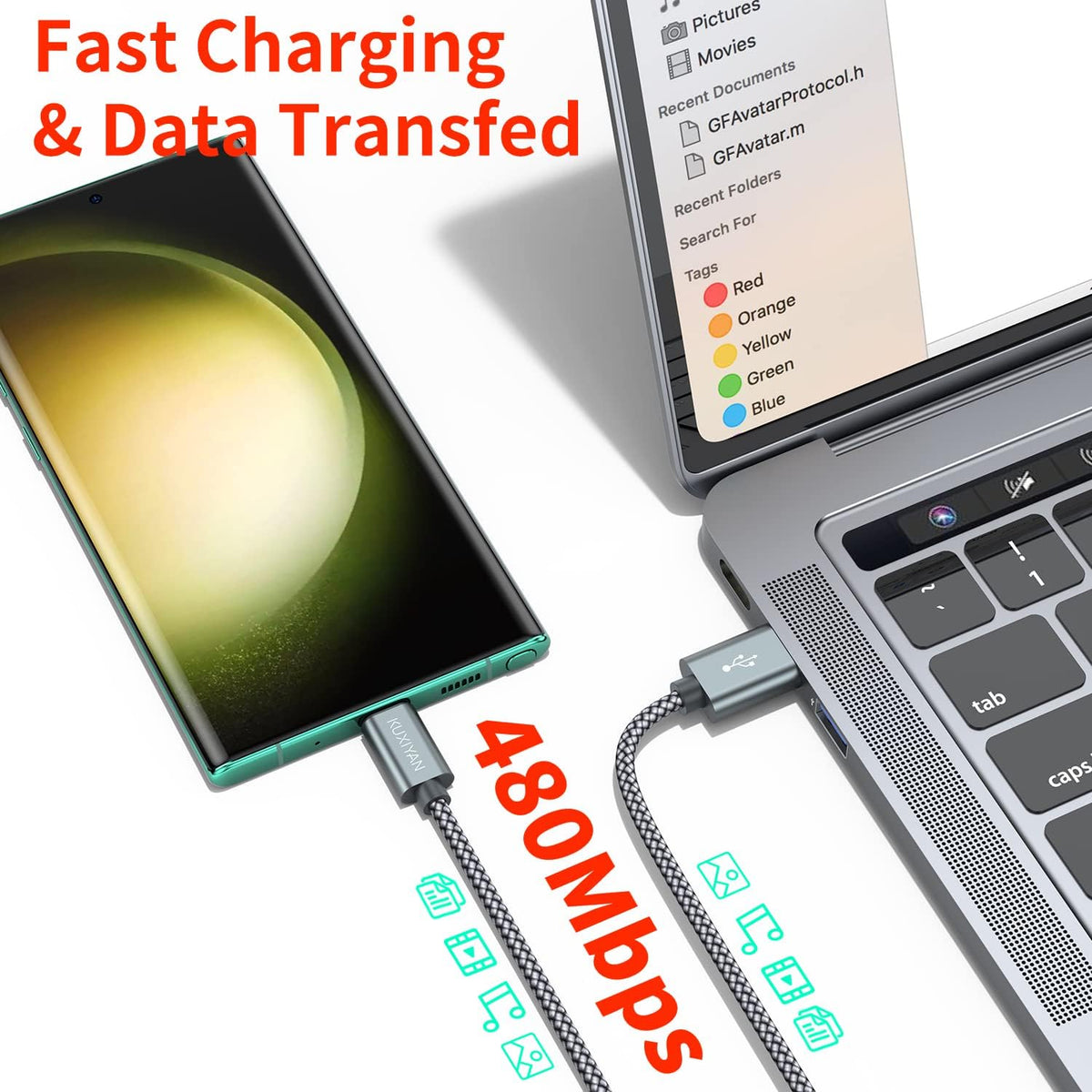 2-Pack 3FT USB-C Charging Cables – Nylon Braided Fast Charging & Sync Cords, Gray