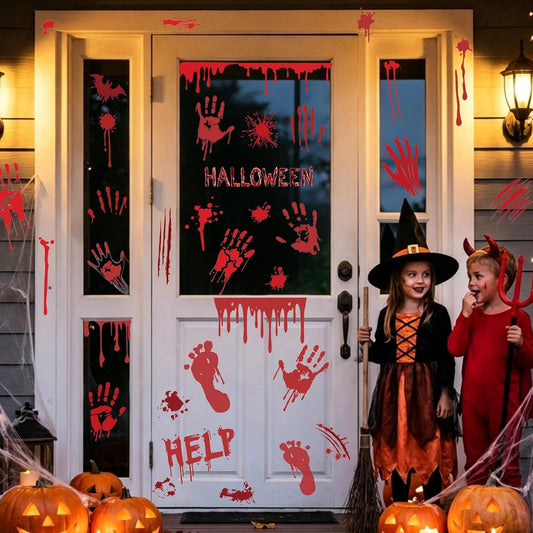 Halloween Bloody Handprint & Footprint Stickers – Horror Wall & Window Decorations