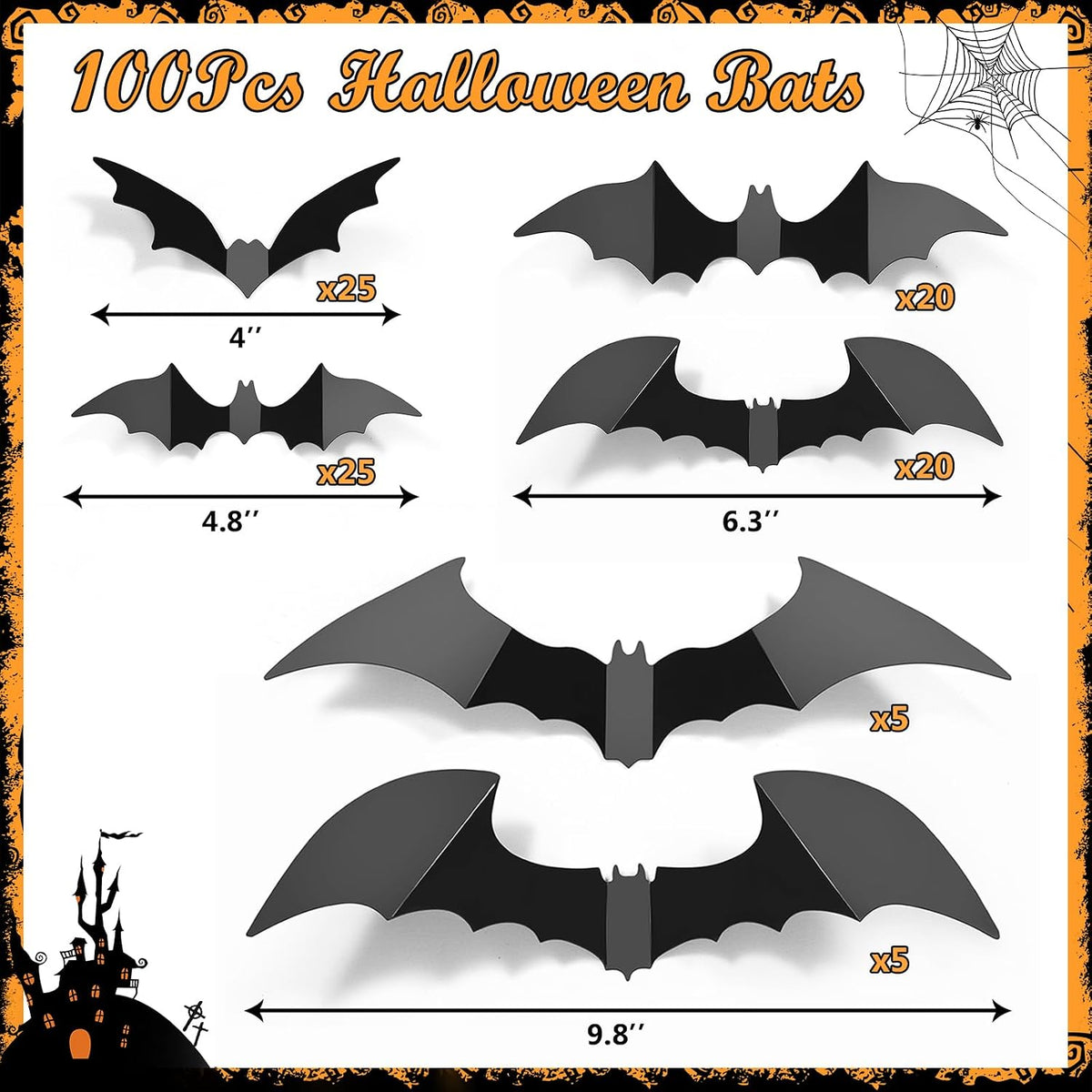 100-Piece Halloween Bat Wall Decorations – Spooky Bat Stickers for Halloween Party & Home Décor