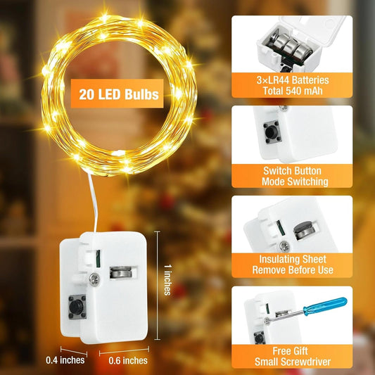6-Pack Fairy String Lights – 7FT 20 LED Warm White Battery Operated Twinkle Lights