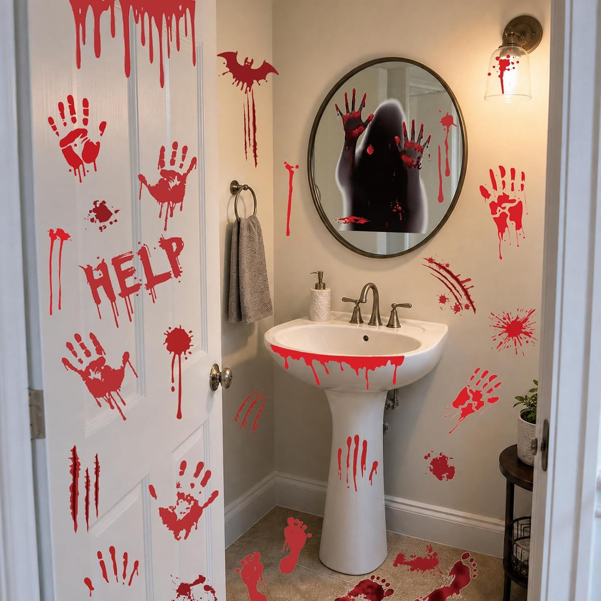Halloween Bloody Handprint & Footprint Stickers – Horror Wall & Window Decorations