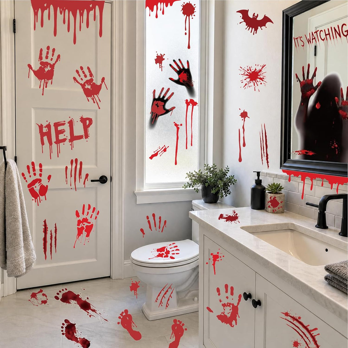Halloween Bloody Handprint & Footprint Stickers – Horror Wall & Window Decorations