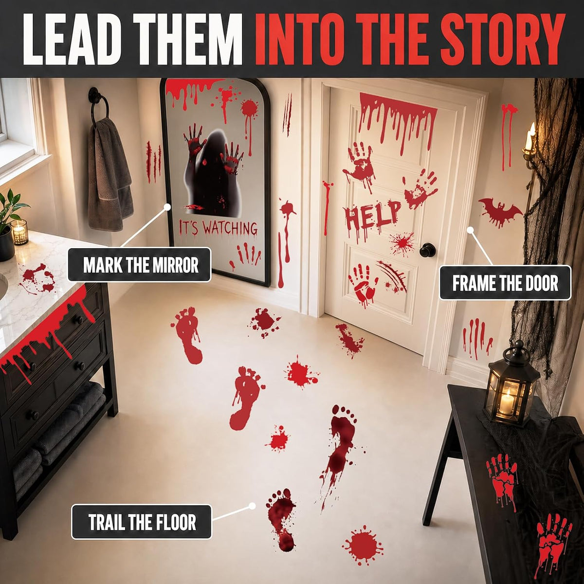 Halloween Bloody Handprint & Footprint Stickers – Horror Wall & Window Decorations