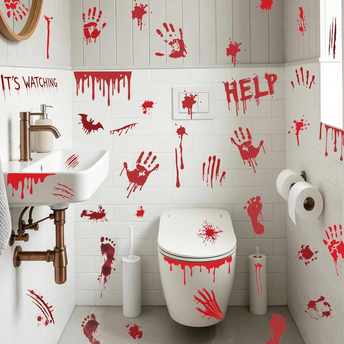 Halloween Bloody Handprint & Footprint Stickers – Horror Wall & Window Decorations