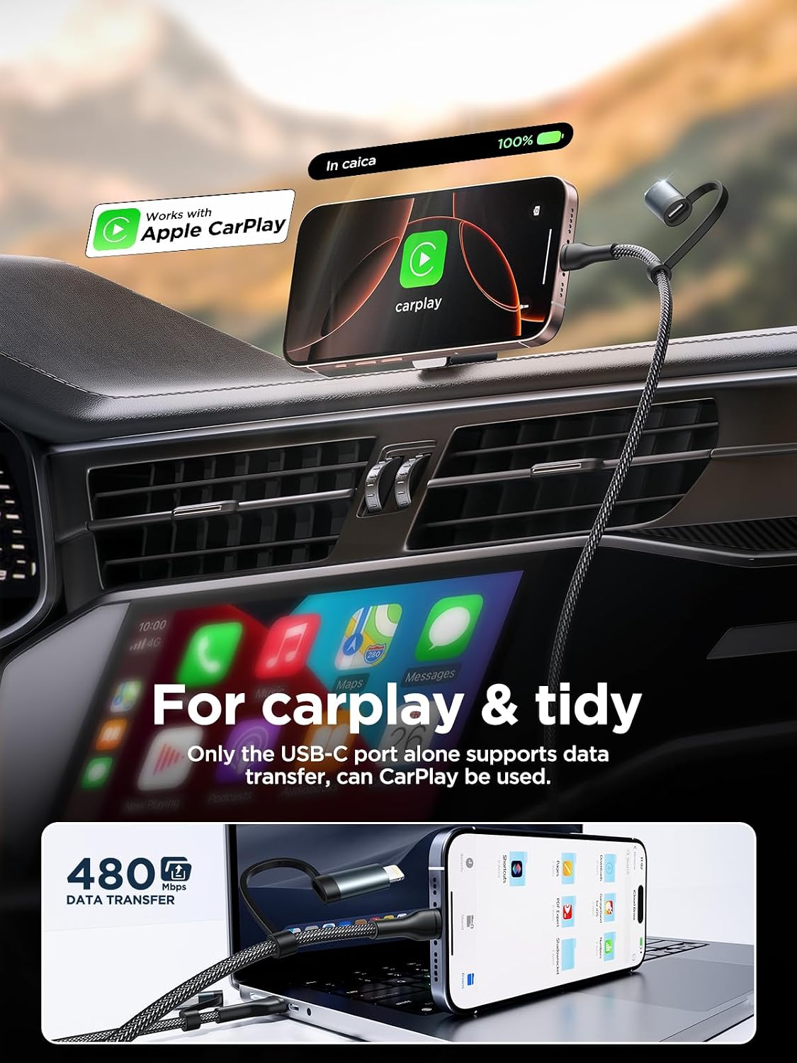 2-Pack 4-in-1 Charging Cable – 6.6FT 60W Fast Charging Multi USB-C & Lightning Cord