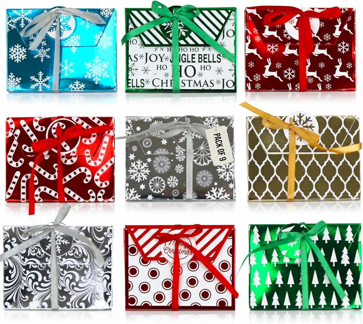 9-Pack Christmas Gift Card Holder Boxes – Holiday Foil Embossed Gift Card Packaging