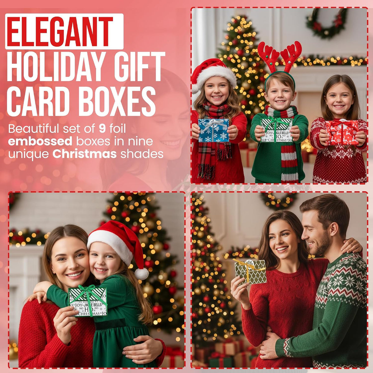 9-Pack Christmas Gift Card Holder Boxes – Holiday Foil Embossed Gift Card Packaging