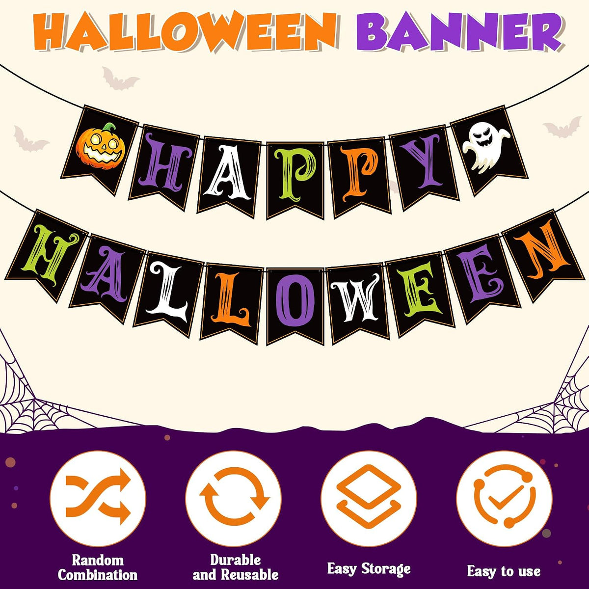 Happy Halloween Banner – Halloween Party Garland & Backdrop Decoration for Indoor & Outdoor