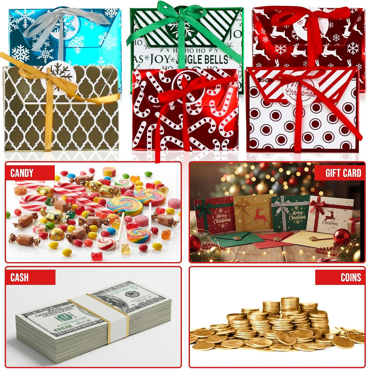 9-Pack Christmas Gift Card Holder Boxes – Holiday Foil Embossed Gift Card Packaging