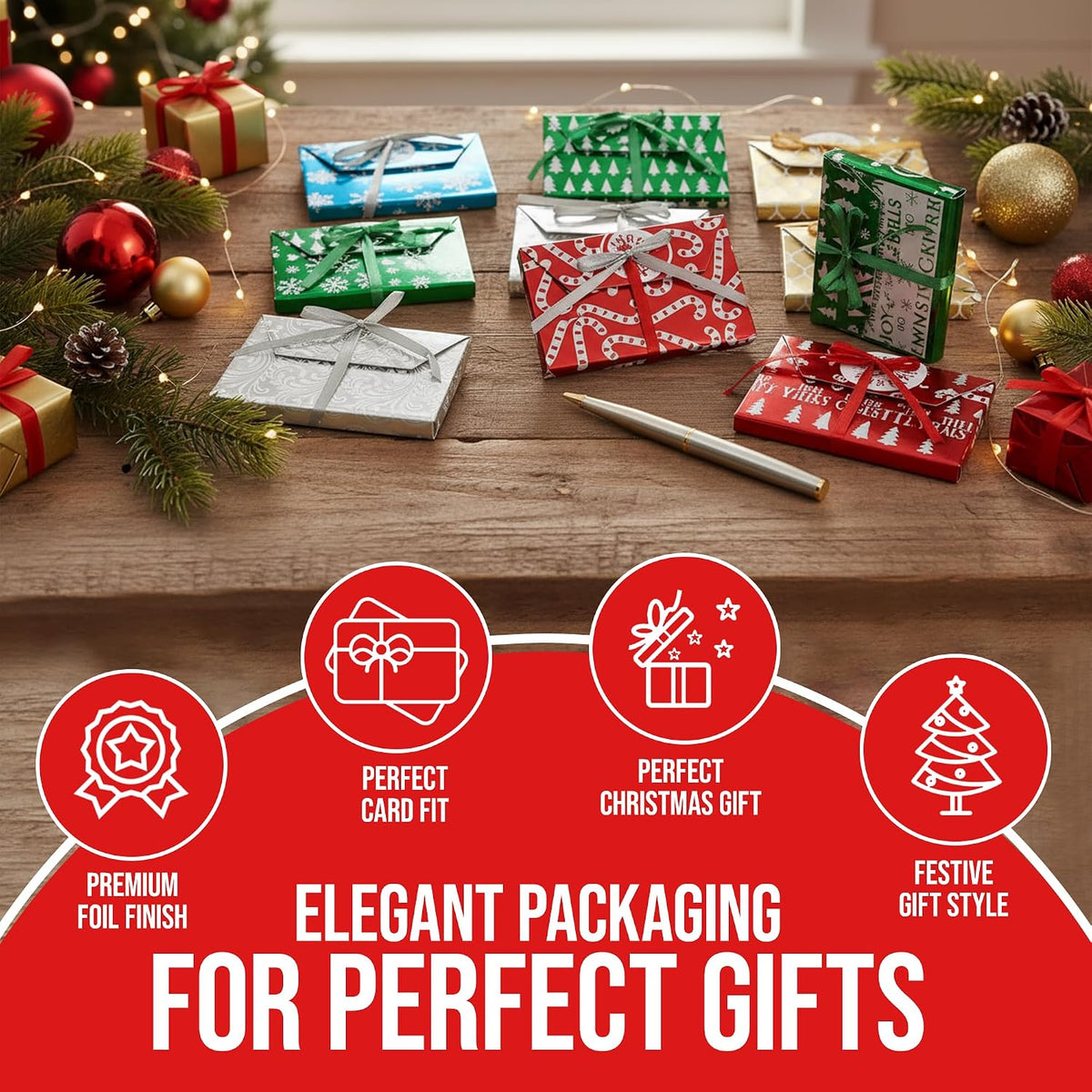 9-Pack Christmas Gift Card Holder Boxes – Holiday Foil Embossed Gift Card Packaging