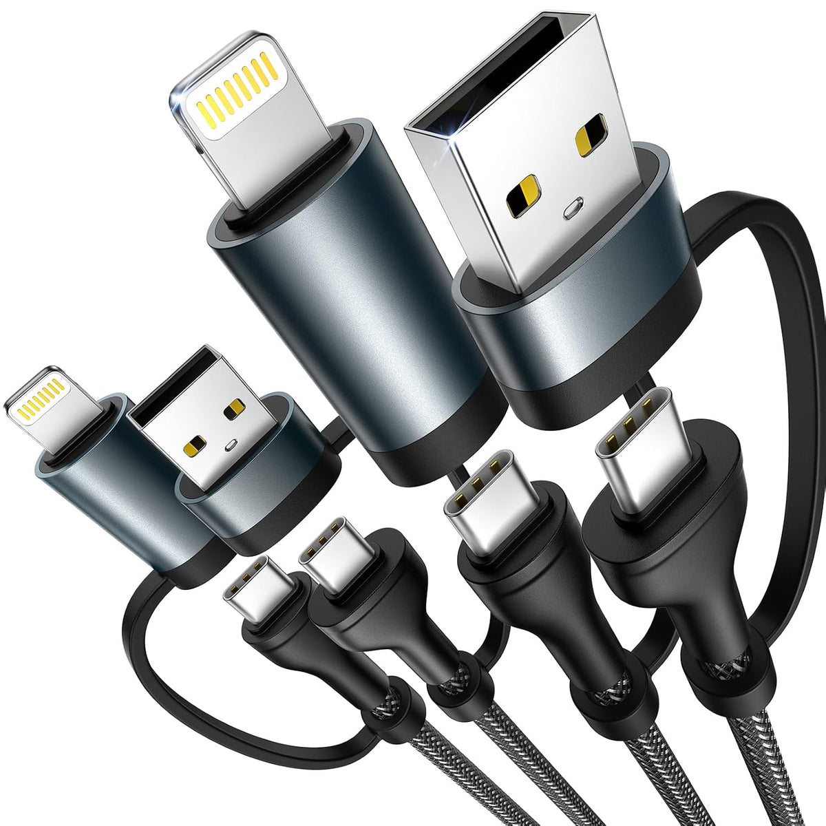 2-Pack 4-in-1 Charging Cable – 6.6FT 60W Fast Charging Multi USB-C & Lightning Cord