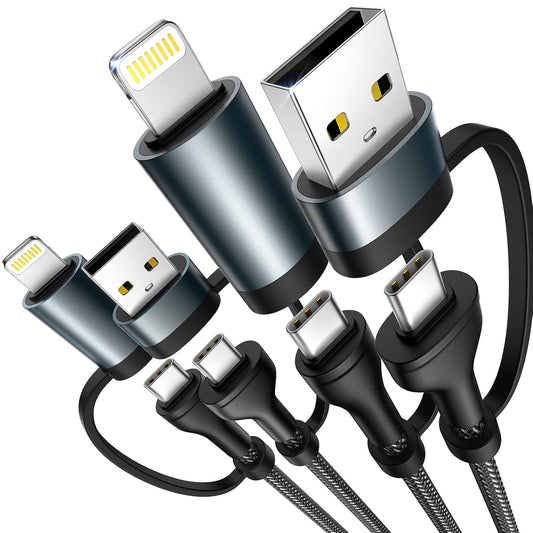 2-Pack 4-in-1 Charging Cable – 6.6FT 60W Fast Charging Multi USB-C & Lightning Cord